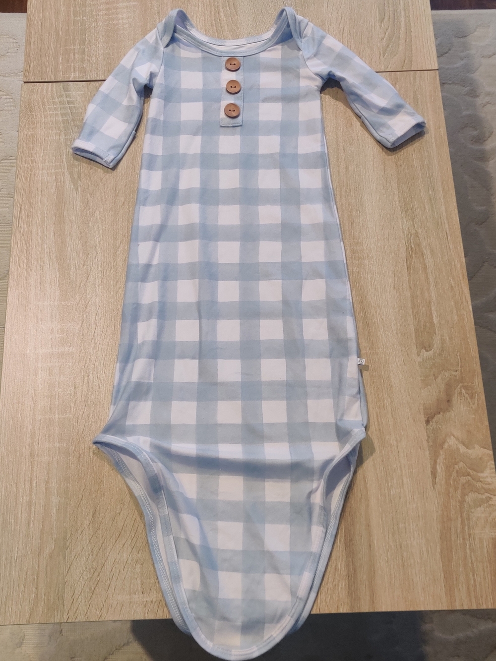 Caden Lane Blue & White Gingham Knotted One-Piece with Wooden Buttons Size 0-3mo